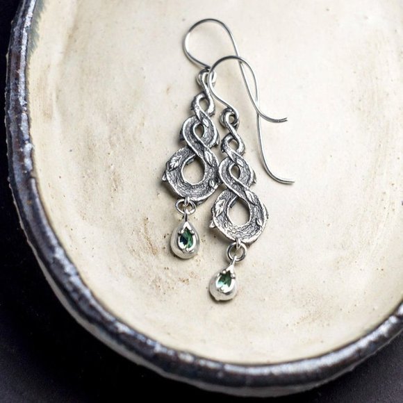 🎀Ethnic Twisted Retro Silver Plated Waterdrop Emerald Gemstone LeafUNVN12484 - Picture 2 of 5